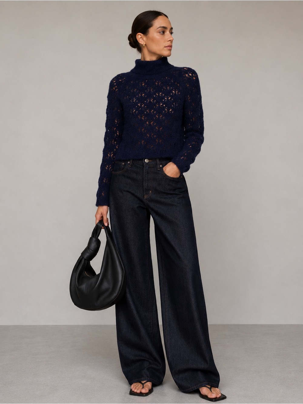 AYNI Revolve Karay Alpaca Open knit sweater in ocean blue. Size Medium.